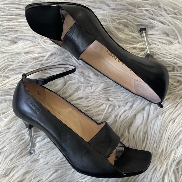 Chanel Vintage Slingback Classic Mary Jane Open Toe Lucite Nail Heel Shoes 36.5 - Picture 1 of 12